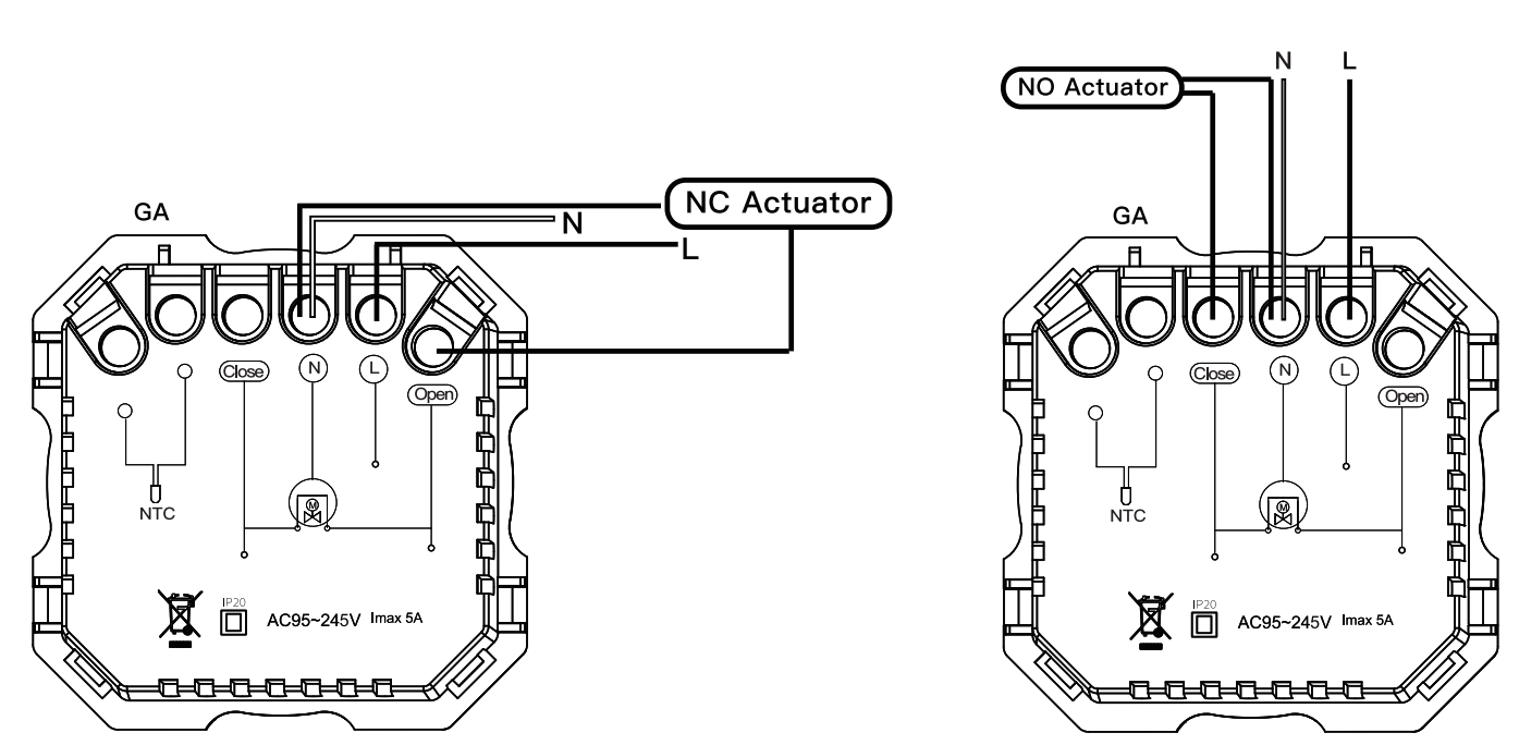 Câblage électrique du thermostat pour plancher chauffant hydraulique ZigBee Moes ZHT-SR-GA-XX-MS
